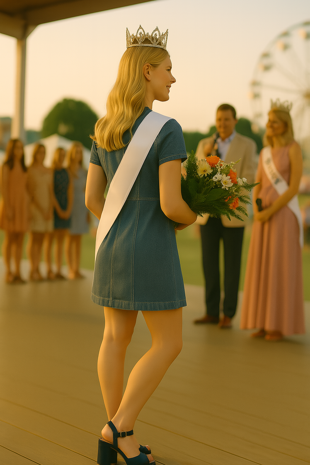 Queenie 2 Audra at fairgrounds in Macon smiling after having won the pageant