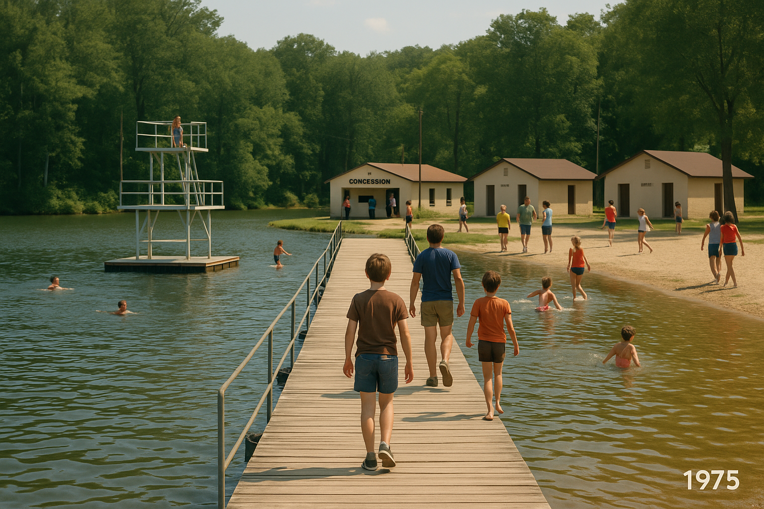 Queenie 4 Lake picture with people and floating dock