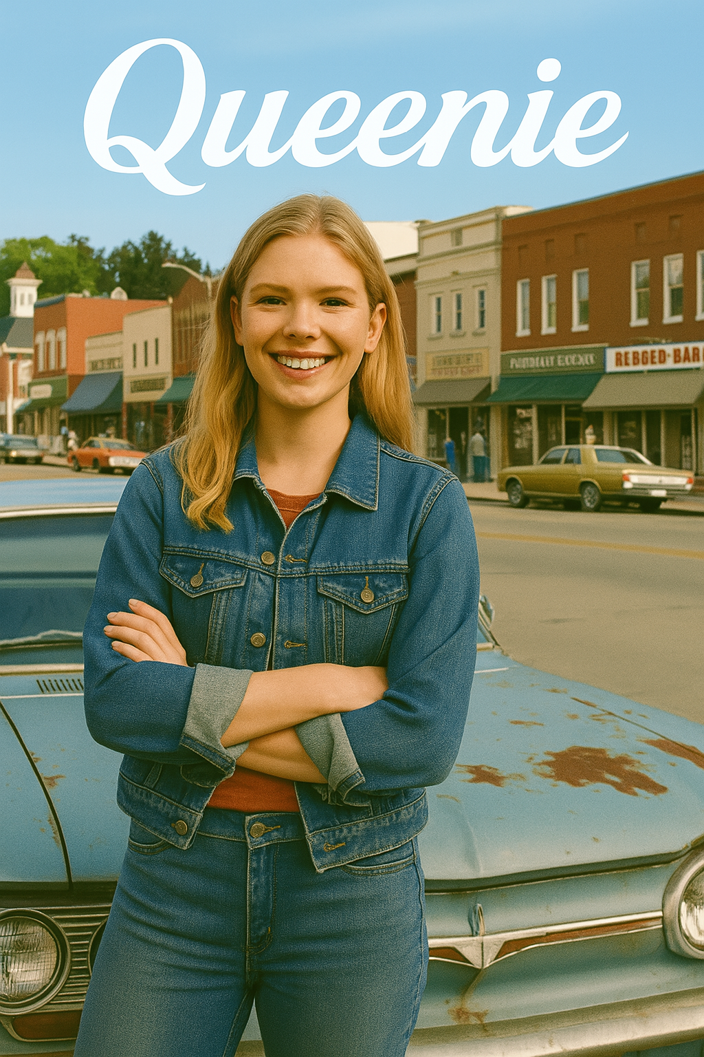 Queenie 3 Queenie cover with small town in the background