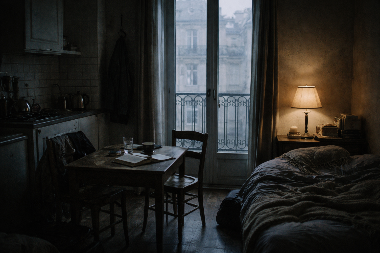 Cozy Parisian apartment on a foggy day