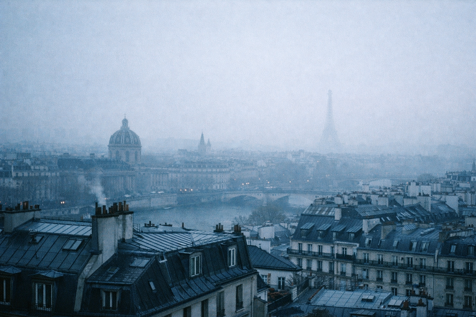 Paris at dawn in the mist
