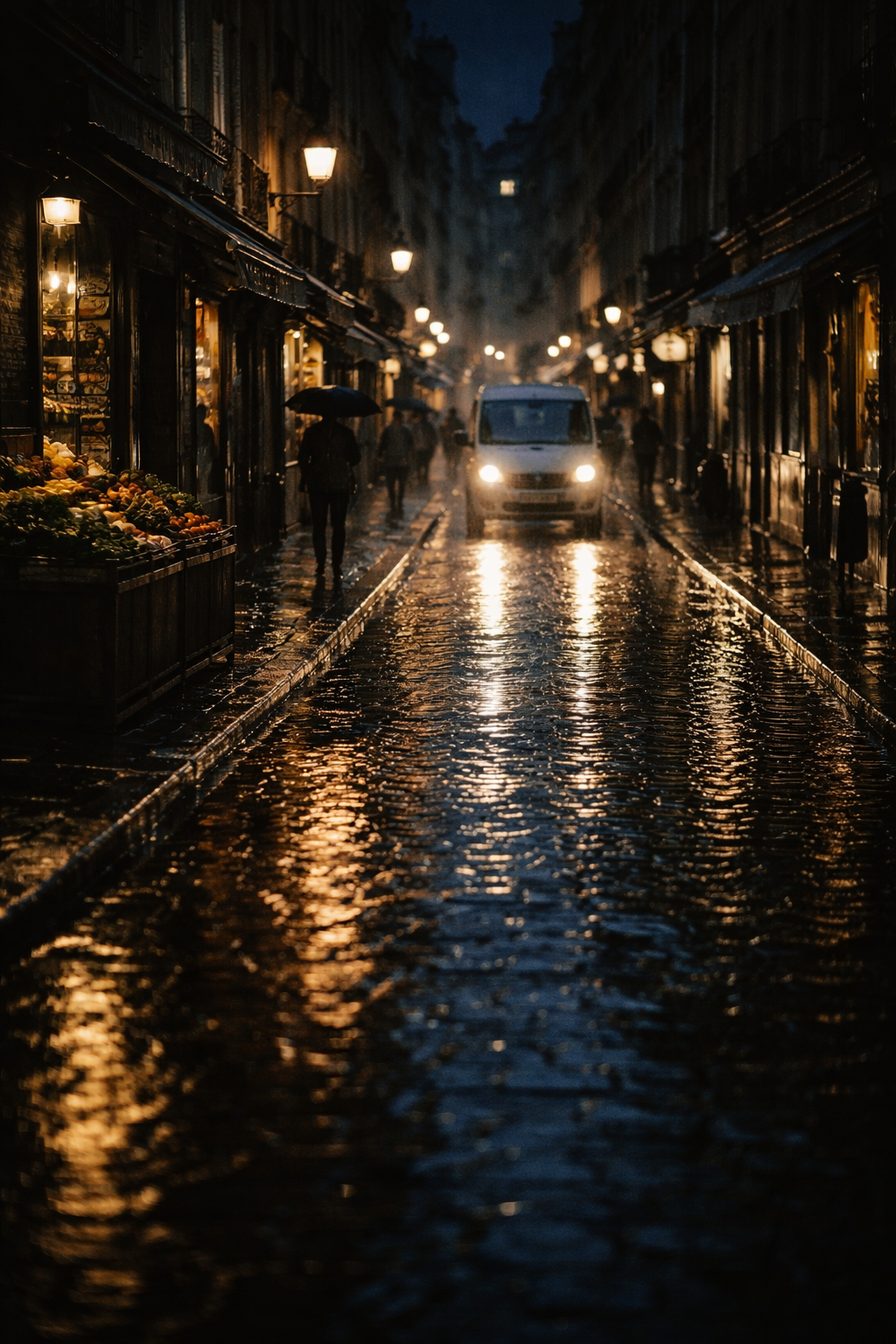 Rainy Parisian evening glow