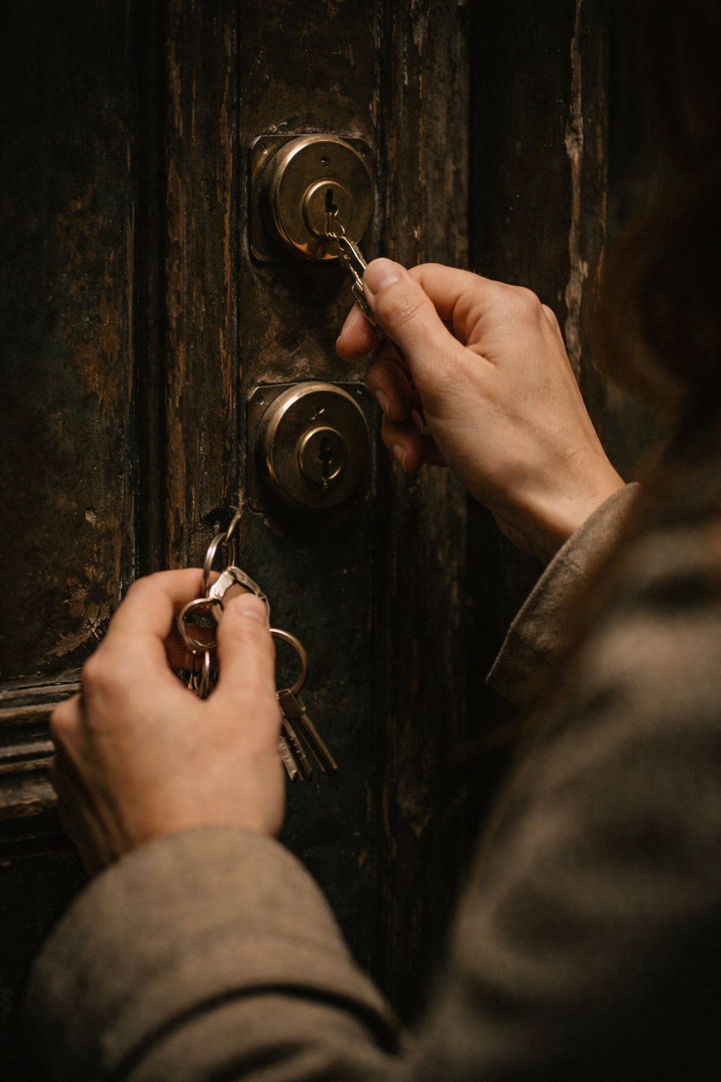 Struggling to unlock the door