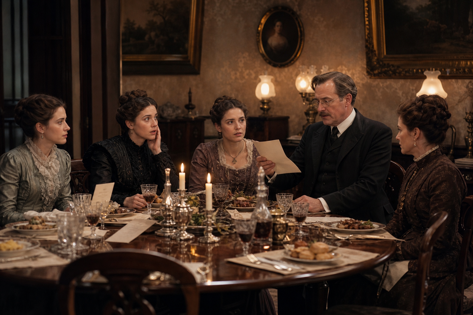 A Suitable Woman 4 The Lytchfield family at dinner as the London invitation is announced